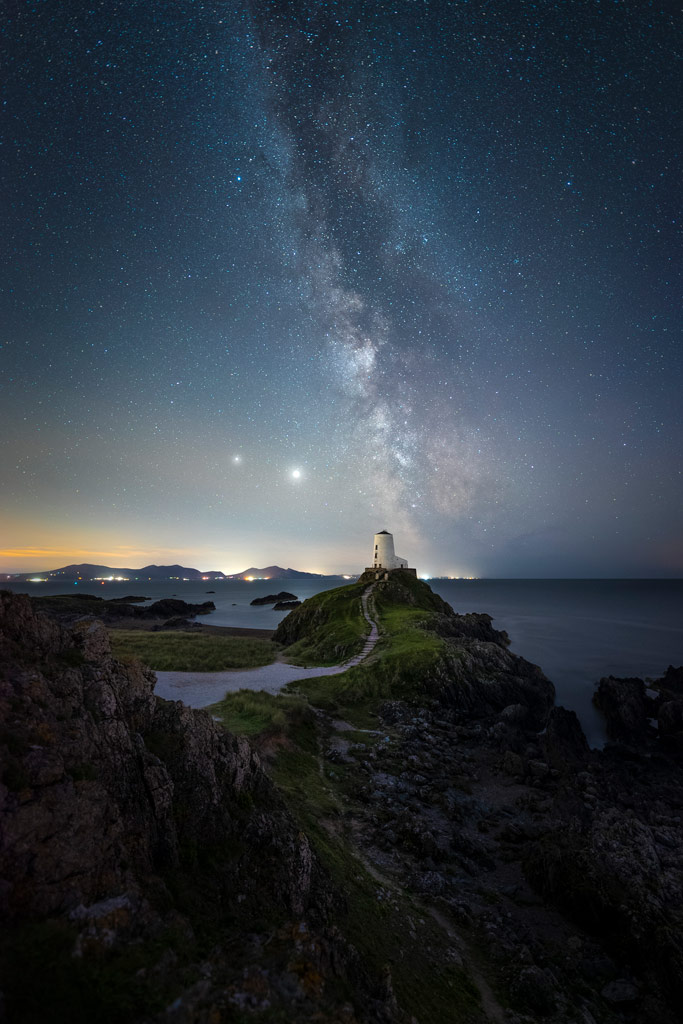 Llandwyn Beach Nightscape of The Woollen Mill, astrophotography