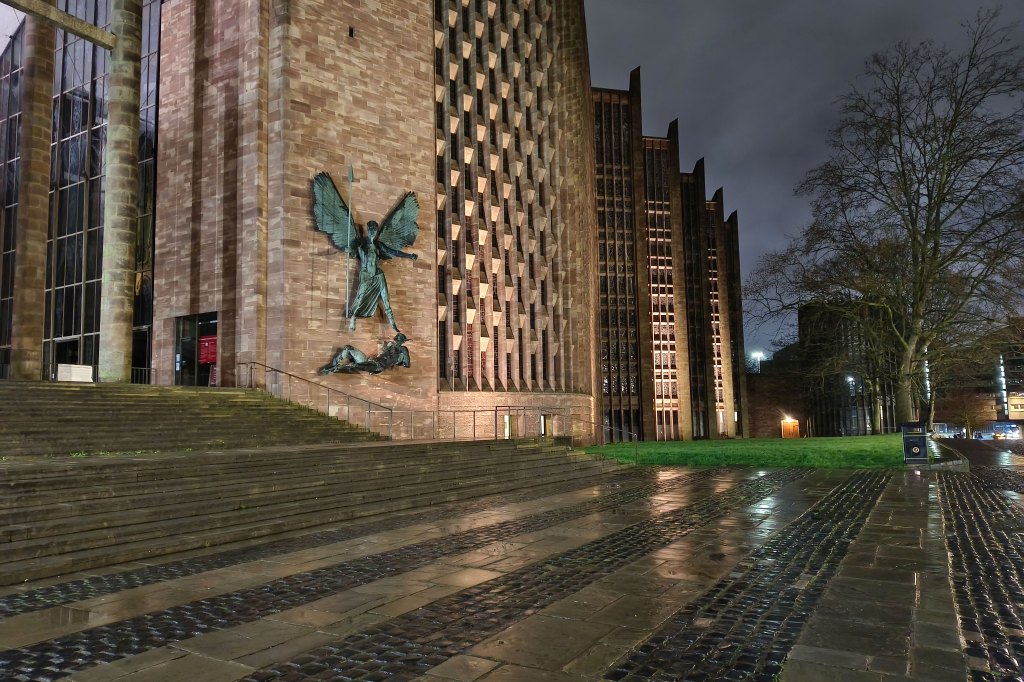 Vivo V30 Pro camera phone sample image low light, entrance to a modern church
